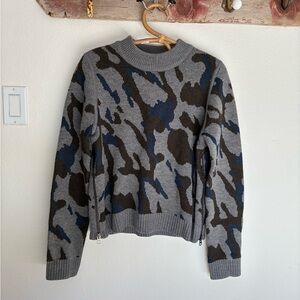 Veronica Beard Gray and Blue Camo Knit Sweater Womens Medium